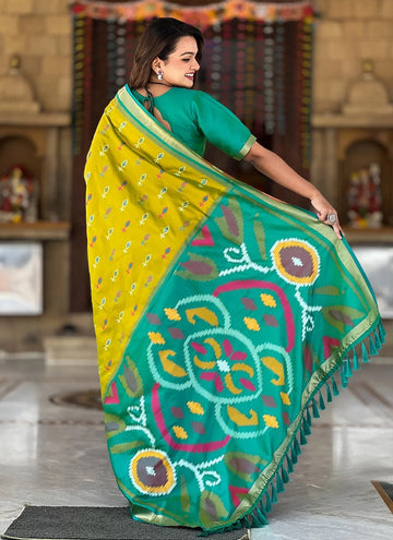 Elegant Soft Silk Indian Saree with Ikkat & Patola Weaving