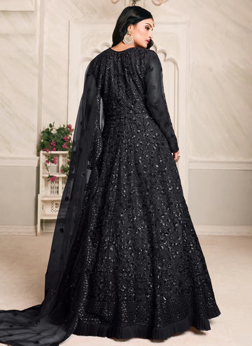 Black Embroidered Net Indian Anarkali Suit