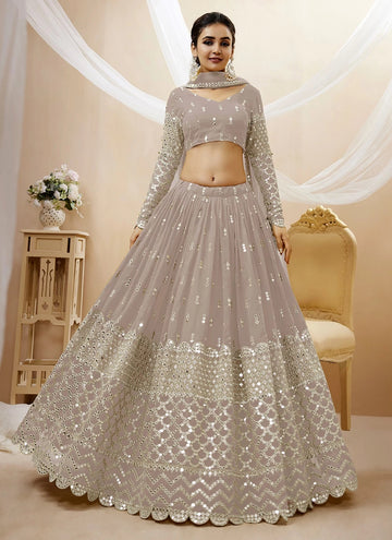 Grey Georgette Color Sequins Work Indian Party Lehenga