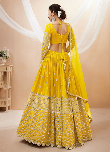 Yellow Color Sequins Work Indian Party Lehenga