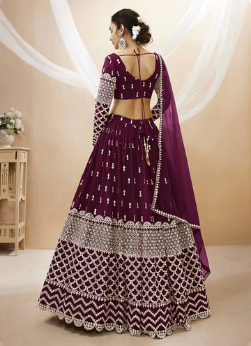 Wine Color Georgette Sequins Work Indian Party Lehenga