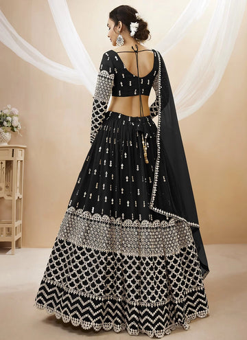 Sequins Work Indian Party Lehenga In Black