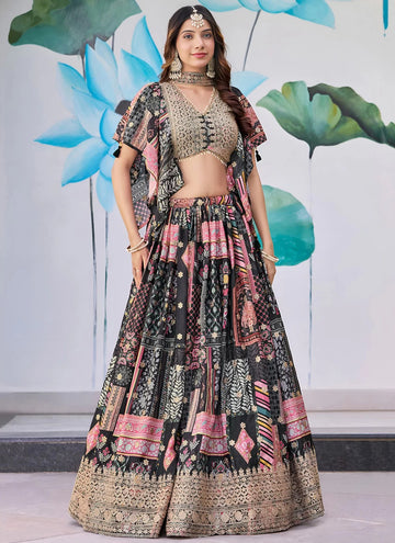 Trendy Design Chinnon Silk Lehenga Choli with Digital Print & Dori Embroidery