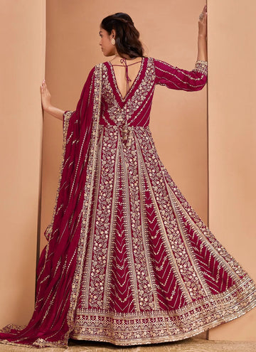 Maroon Faux Georgette Embroidered Indian Anarkali Suit