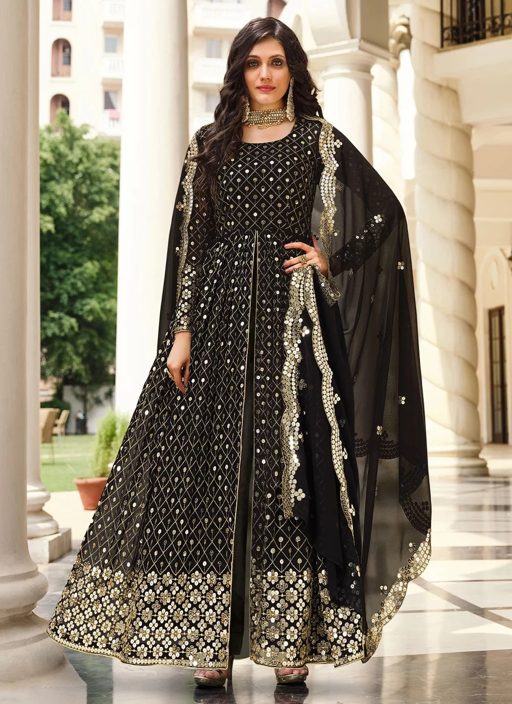 black satin corset dress Anarkali Suit