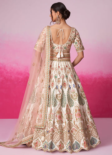 Cream Silk Indian Wedding Wear Lehenga For Bride
