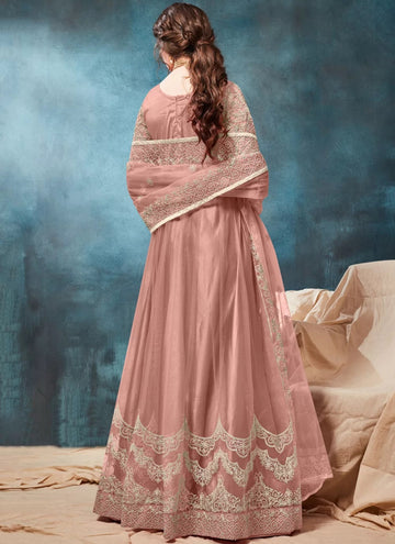 Peach Festival Net Party wear Anarkali Salwar Suit