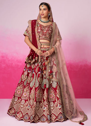 Indian Wedding Special Red Silk Zarkan and Moti work Lehenga