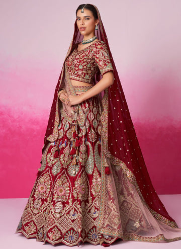 Indian Wedding Special Red Silk Zarkan and Moti work Lehenga