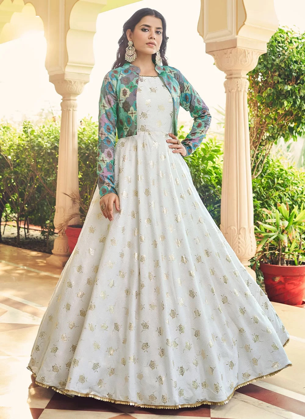 White Cotton Trendy Indian Engagement Gown White Cotton Trendy Indian Engagement Gown