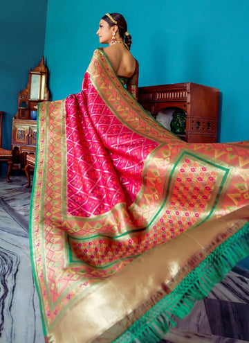 Wine Banarasi Patola Silk Saree With Zari Border