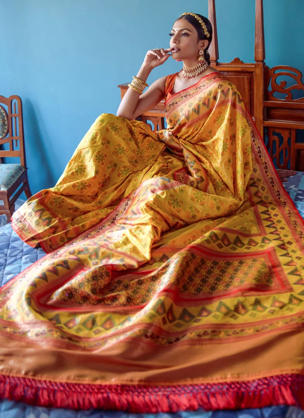 Yellow Banarasi Silk Saree With Matching Blouse Piece