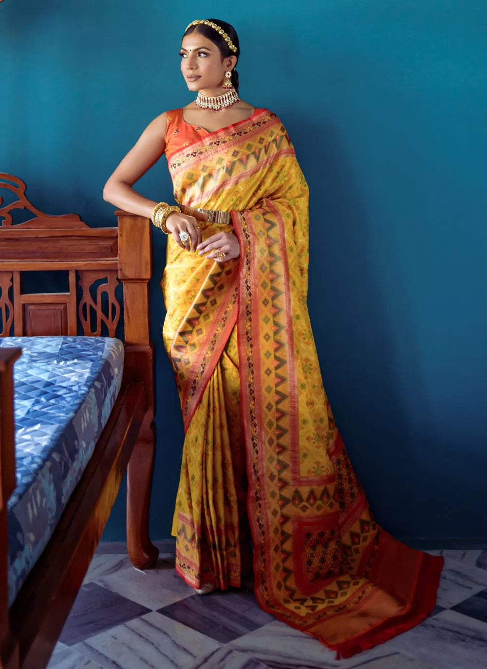 Yellow Banarasi Silk Saree With Matching Blouse Piece