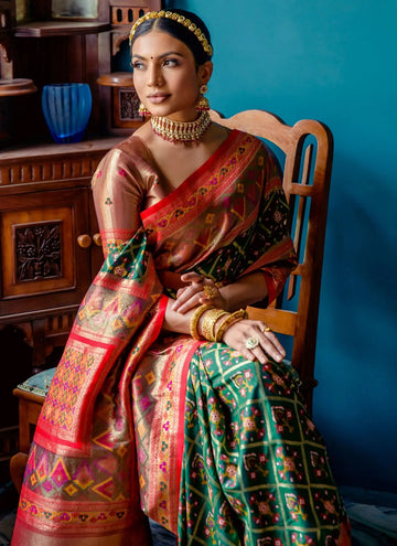 Banarasi Patola Silk Saree With Blouse Piece In Green