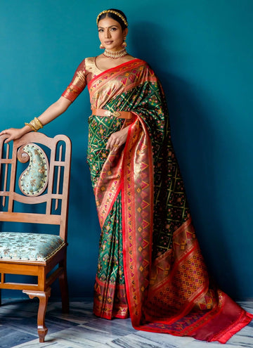 Banarasi Patola Silk Saree With Blouse Piece In Green
