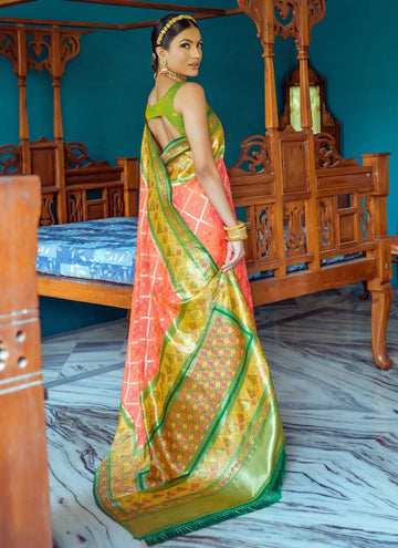 Peach Color Banarasi Silk Indian Wear Saree