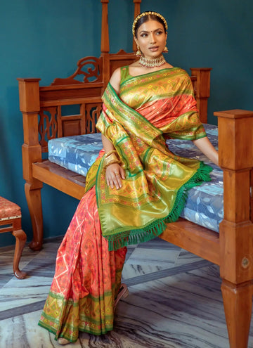 Peach Color Banarasi Silk Indian Wear Saree
