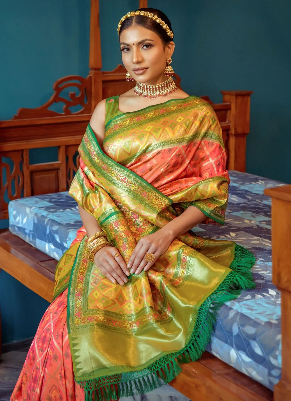 Peach Color Banarasi Silk Indian Wear Saree