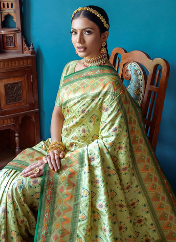 Pista Color Trendy Banaasi Patola Saree For Indian Wedding