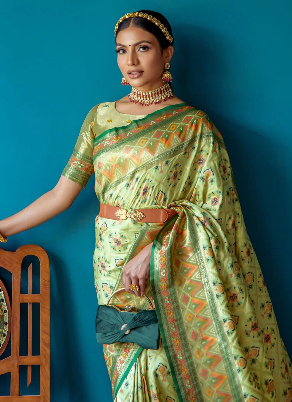 Pista Color Trendy Banaasi Patola Saree For Indian Wedding