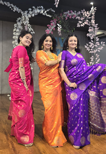 Pink Soft Silk Dual Zari Woven Saree with Peacock Border