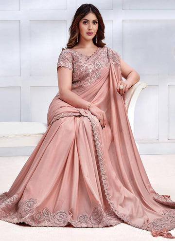 Peach Designer Georgette Saree With Embroidered Work