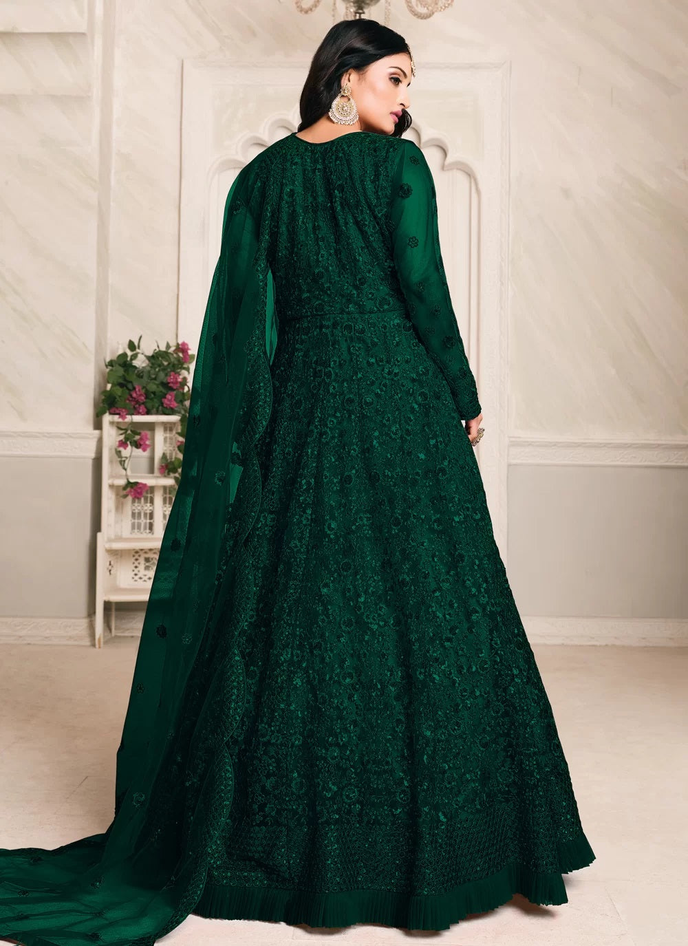 dark green anarkali dress Dark Green Solid Anarkali Kurti Libas Green Woven Design Chanderi Silk Anarkali Suit With Dupatta