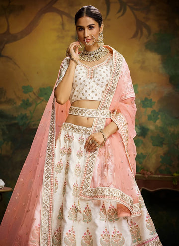 Off White Silk Beads and Stone Work Heavy Lehenga