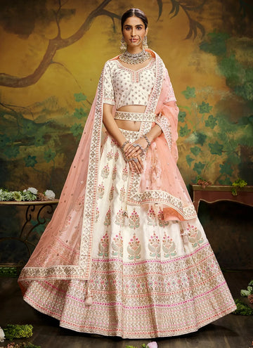 Off White Silk Beads and Stone Work Heavy Lehenga