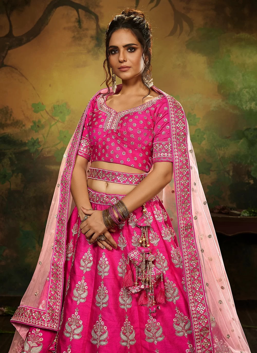 Pink Silk Embroidered Designer Lehenga Choli