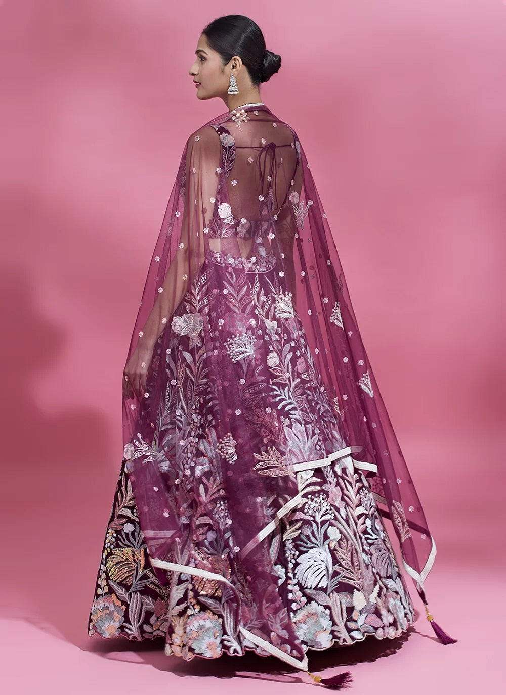 Burgundy Net Indian Wedding Lehenga