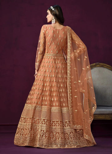 Brown Net Embroidered Indian Anarkali suit