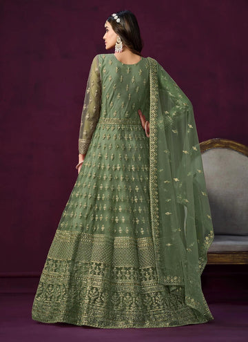 Green Net Embroidered Indian Anarkali suit