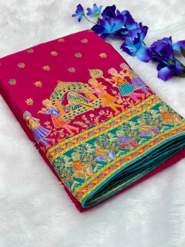 Pink Pure Viscose Silk Position Printed Traditional Darbari Saree