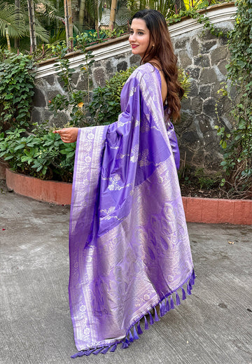 Lavender Banarasi Jaal Soft Silk Zari Woven Saree