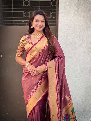 Wine Tissue Paithani Zari Woven Saree