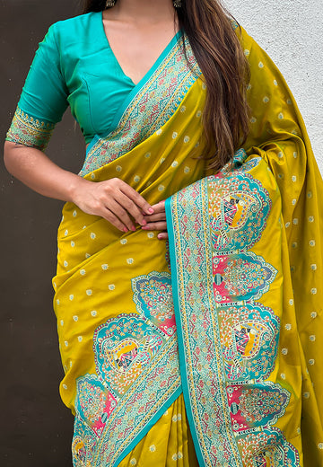 Mehendi Green Pashmina Darbari Silk Zari Woven Saree