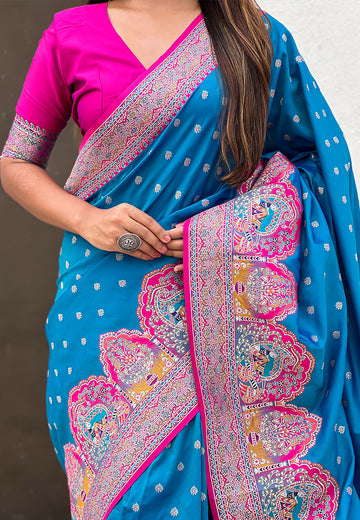 Blue Pashmina Darbari Silk Zari Woven Saree