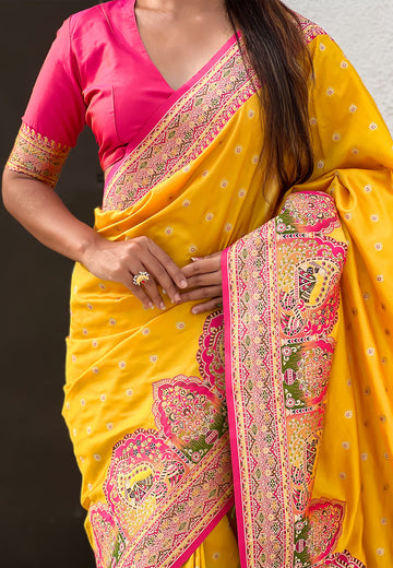 Mustard Pashmina Darbari Silk Zari Woven Saree