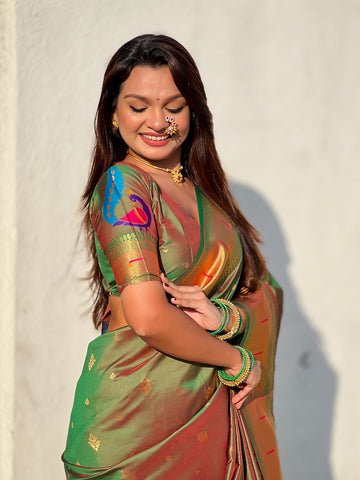 Mehendi Green Peacock Paithani Zari Woven Saree