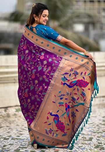 Wine Paithani Jaal Silk Zari Woven Saree