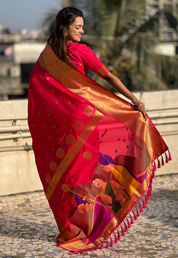 Pink Zari Woven Gudi Padwa Special Paithani Silk Saree
