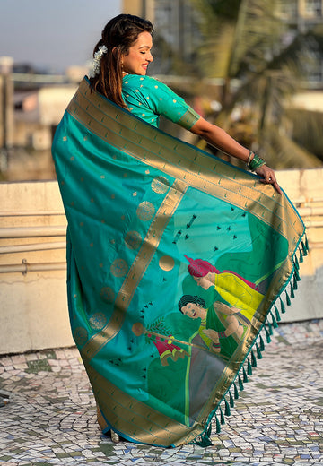 Sea Green Zari Woven Gudi Padwa Special Paithani Silk Saree