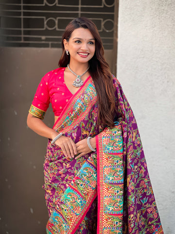 Wine Pure Viscose Silk Position Printed Darbari Saree