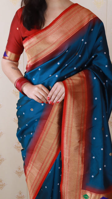 Denim Blue Bandhani Silk  Zari Woven Saree