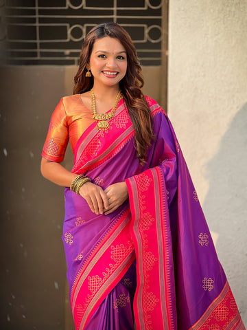 Purple Soft Silk Traditional Zari Contrast Woven Saree
