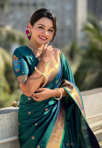 Green Zari Woven Vitthala God Special Traditional Paithani Silk Saree