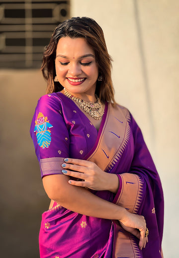 Wine Zari Woven Vitthala God Special Traditional Paithani Silk Saree
