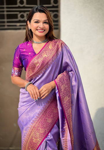 Lavender Pure Tissue Zari Woven Patola Saree with Contrast Weaves