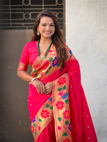 Pink Big Border Paithani Silk Zari Woven Saree